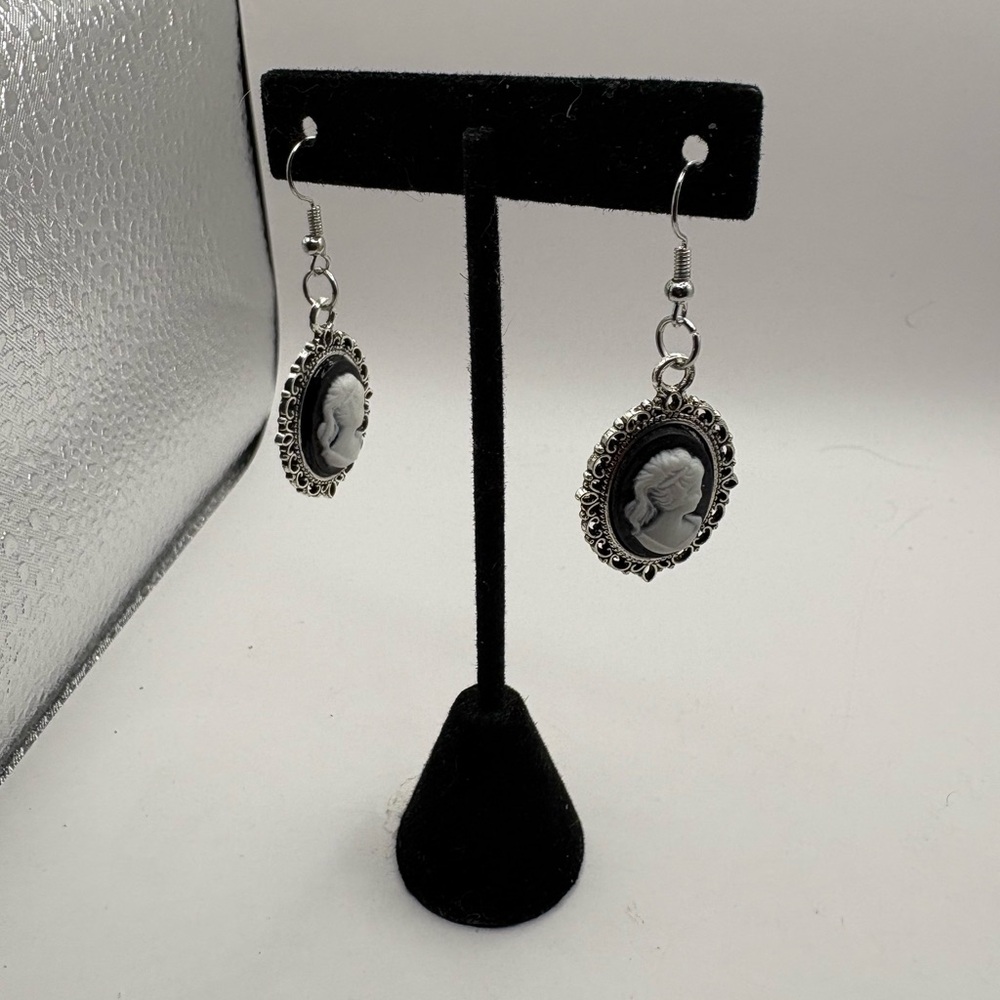 Elegant Silver Cameo Earrings
